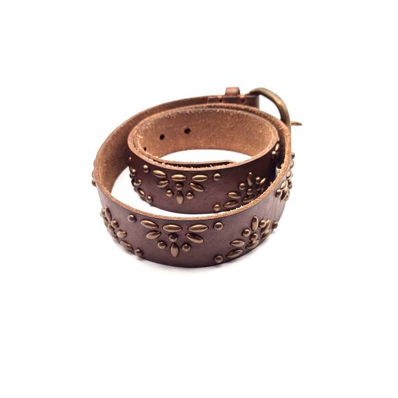 Abercrombie & Fitch Womens Vintage Brown Studded Round Buckle Leather Belt Large - Picture 4 of 9
